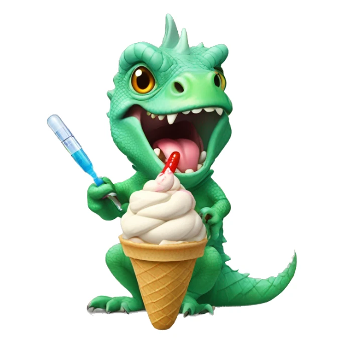 Iguana injecting the ice cream with a syringe sticker