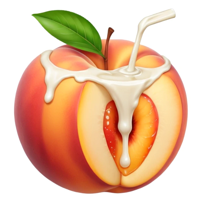 There is a lot of milk on the cut peaches. sticker