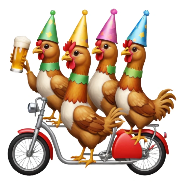 Ten chickens riding  a partybike while drinking beer sticker