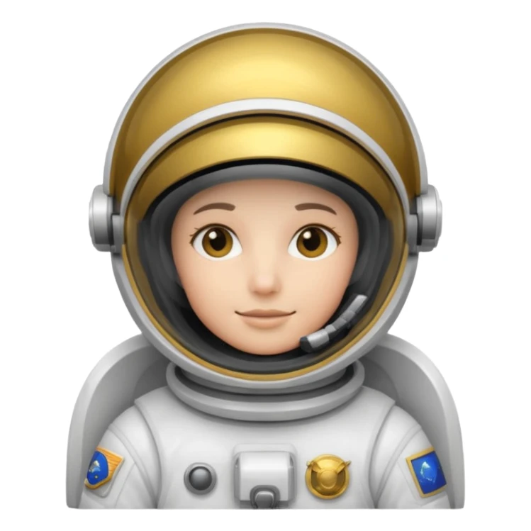 Astronaut in white EVA suit with gold visor helmet sticker