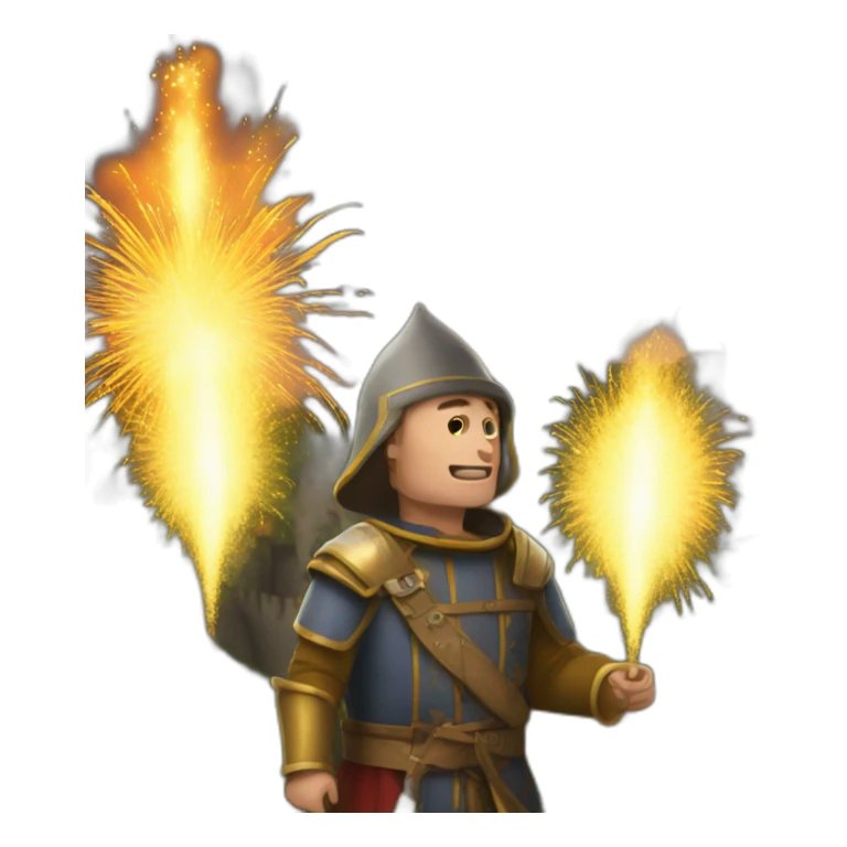 medieval Pyrotechnician seeing some fireworks go off in front of him sticker