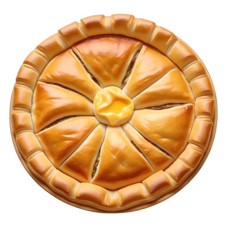 Burek sa Sirom Cinematic Realistic Burek sa Sirom Dish Emoji, depicted as a flat, flaky pastry filled with cheese, rendered with crisp textures and warm, inviting lighting. sticker