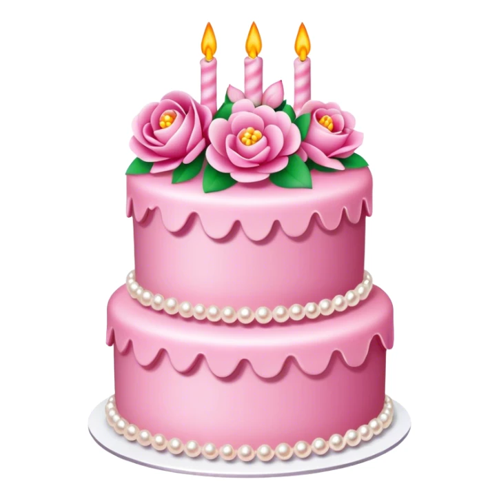 Three layer highly detailed pink celebration cake adorned with flowers and pearls sticker