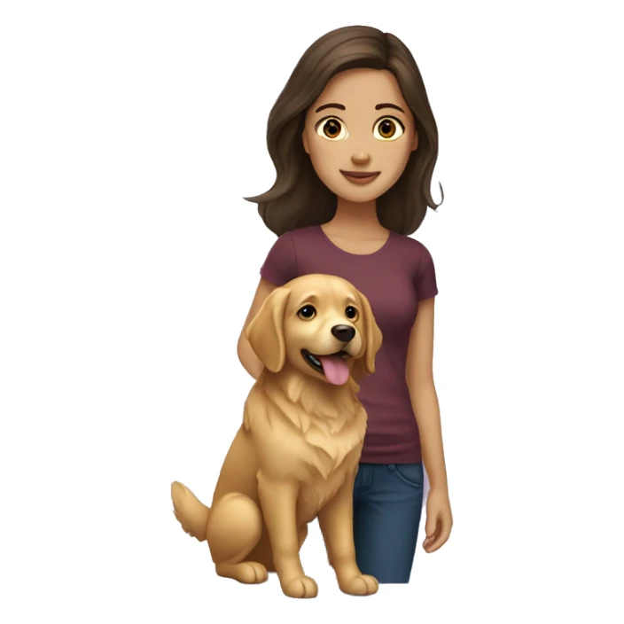 Brunette girl with golden retriever  sticker