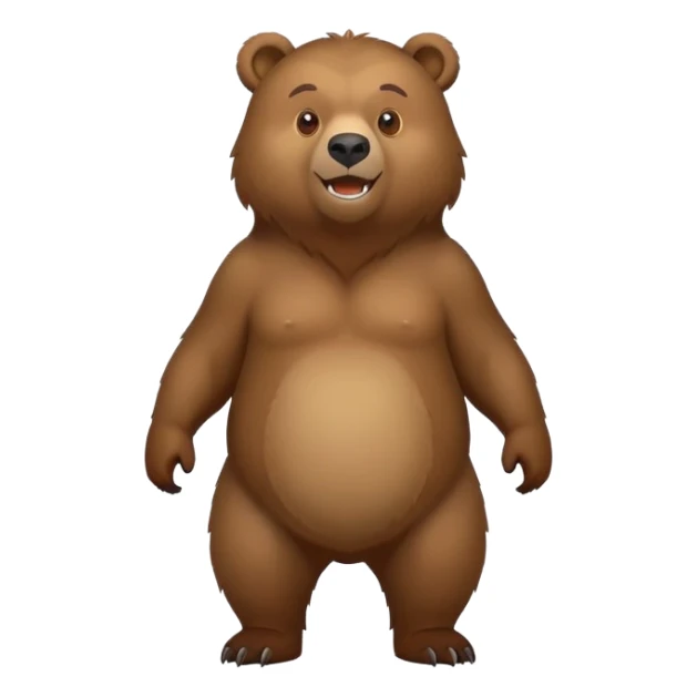 Cartoonish Russian grizzly bear, standing upright, front view, iOS emoji style sticker