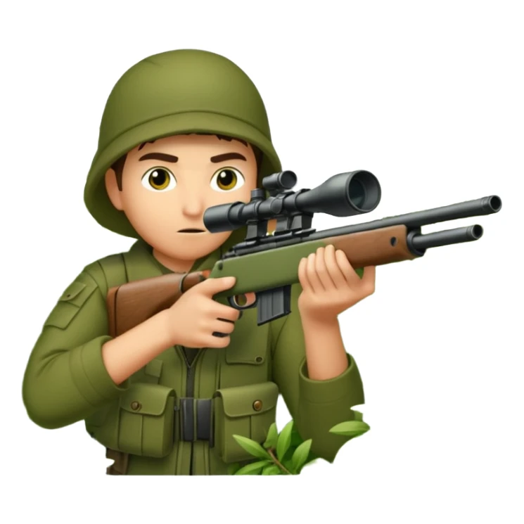 person sninping aiming with a long sniper in a big bush sticker