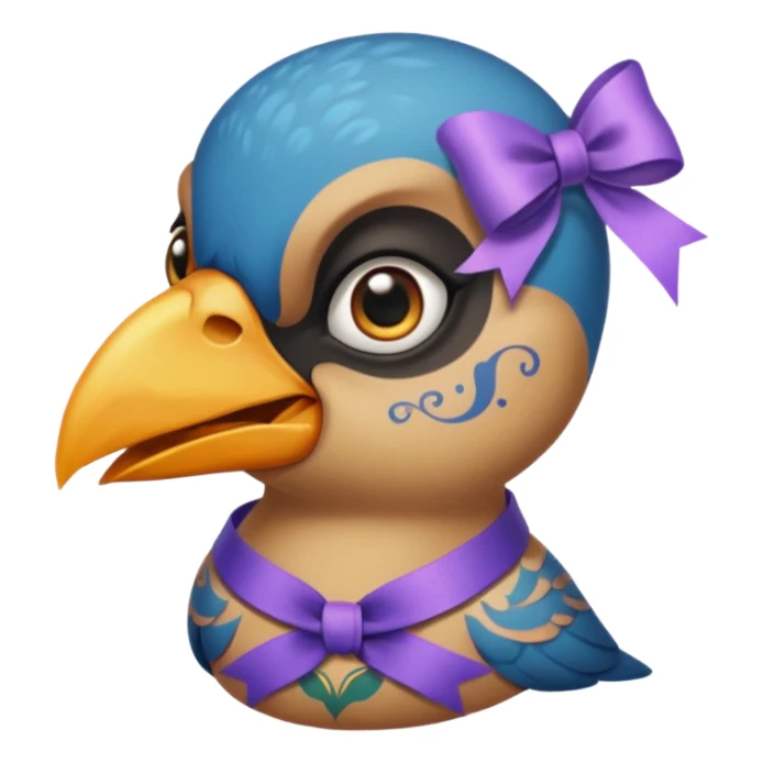 bird with piercings and excessive face tattoos and ribbon two eyes sticker