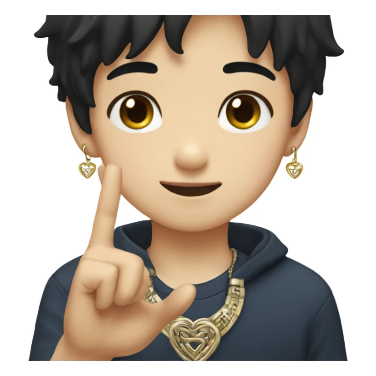boy with black hair jewelry doing korean heart sign sticker