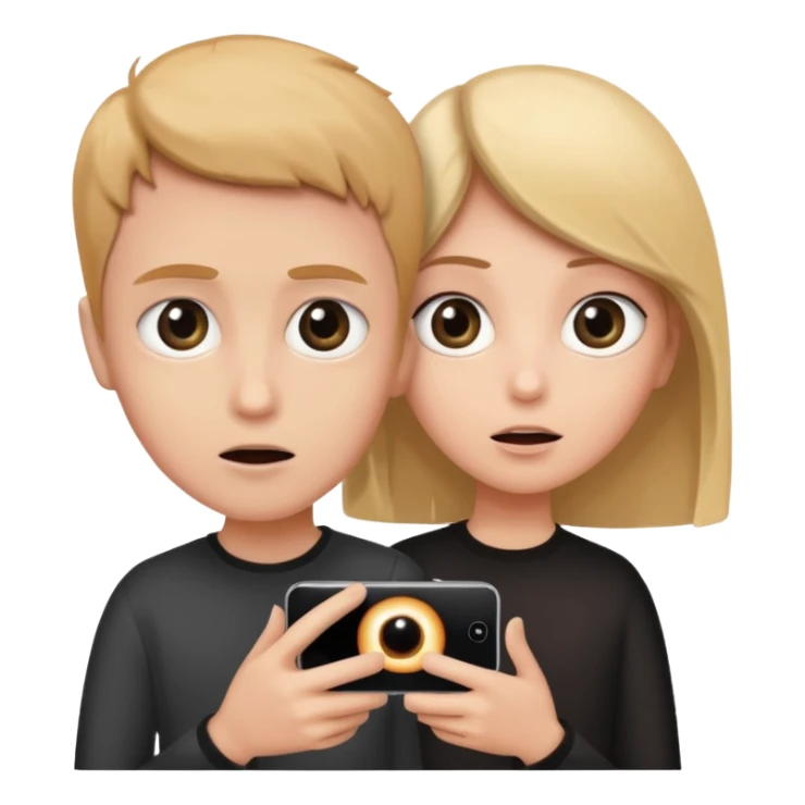 two wide open eyes looking at a smartphone with a mysterious black hole nearby sticker