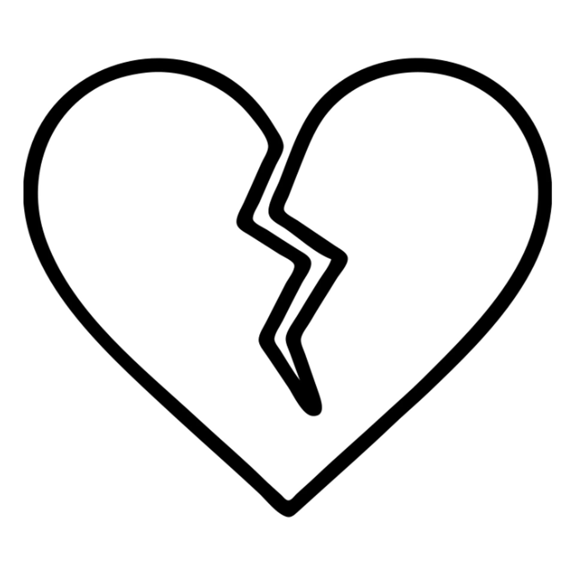 modern icon style black heart with a visible break sticker