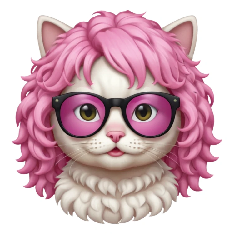 White cat wearing pink curly wig, black sunglasses sticker