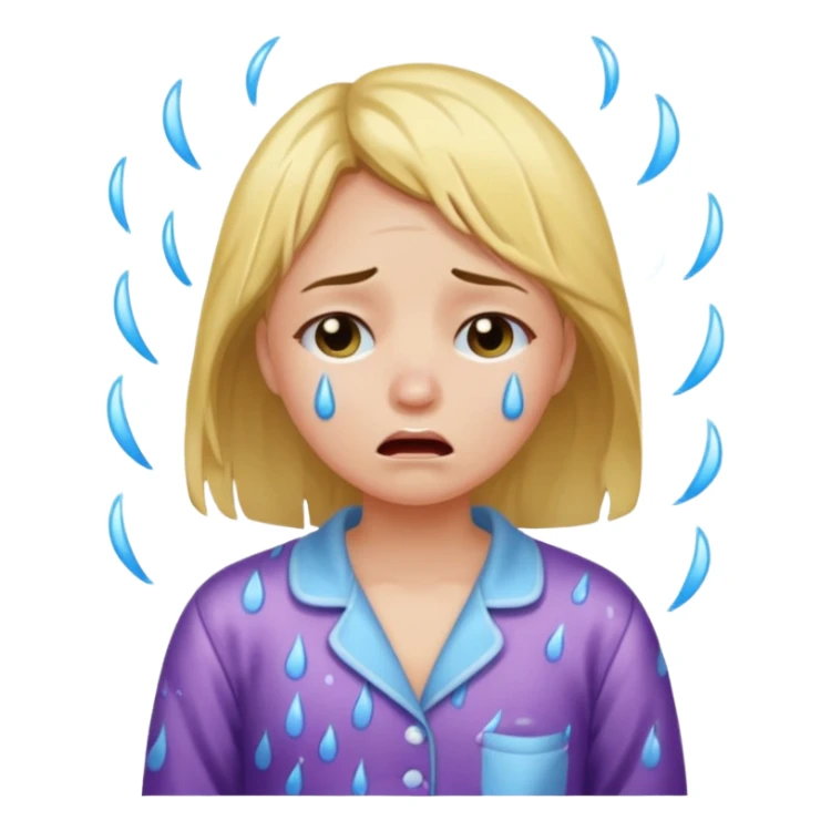 Girl crying alone in her pajamas  sticker