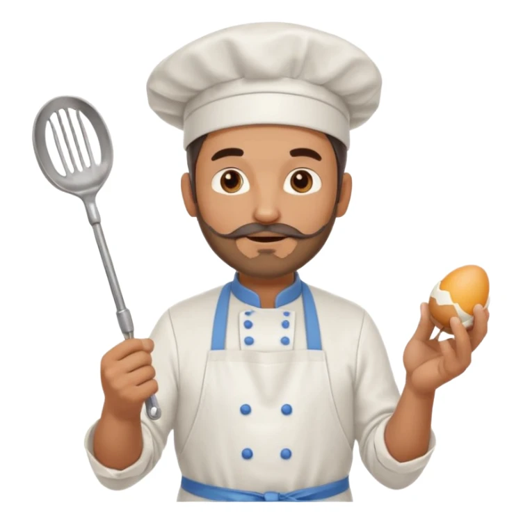 Middle aged male pastry chef - with a small beard, apron, white hat, and holding an egg beater in his hand sticker