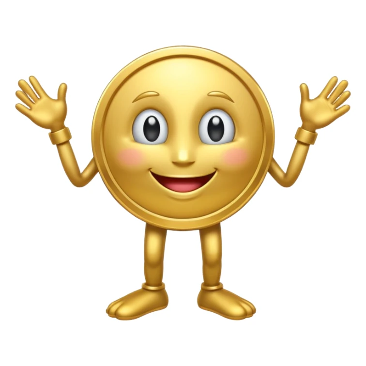 coin mascot with eyes, mouth, arms and legs sticker