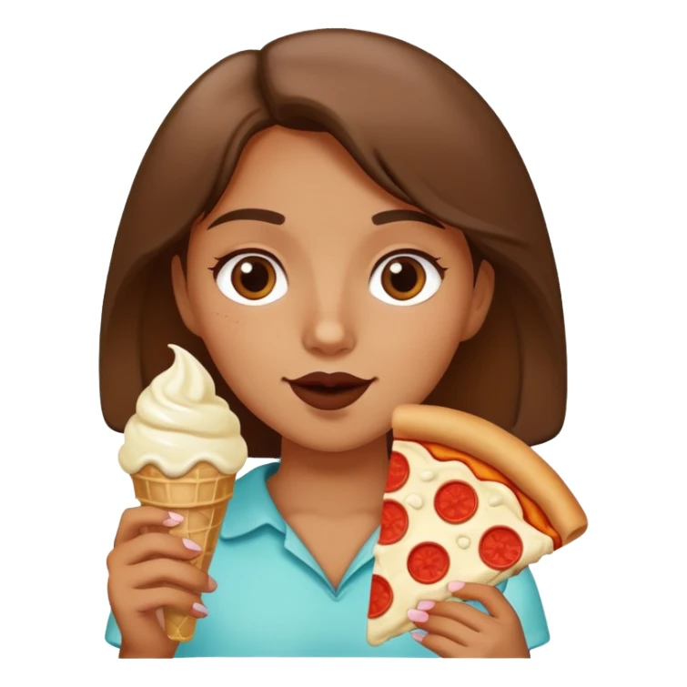 A girl eating an ice-cream and a pizza sticker