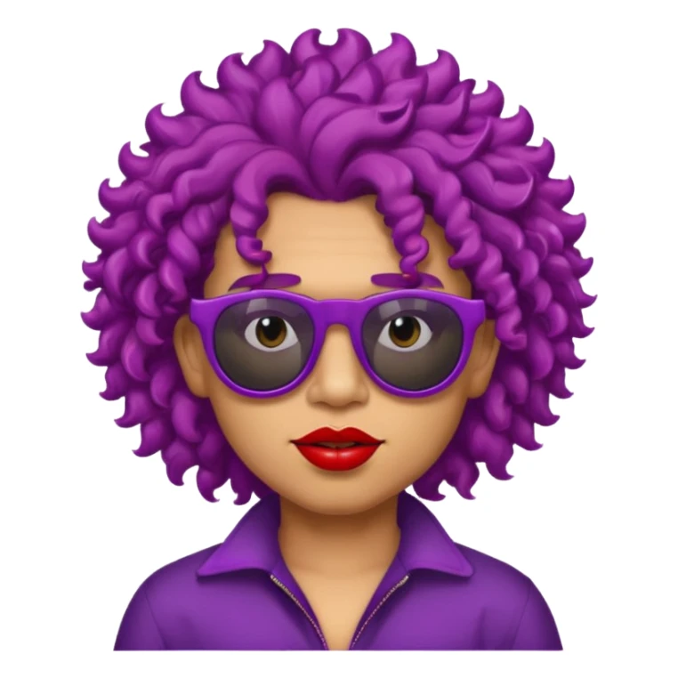 purple haired, curly big haired mexican boy with red sunglassess, vrey cool and lipstick sticker