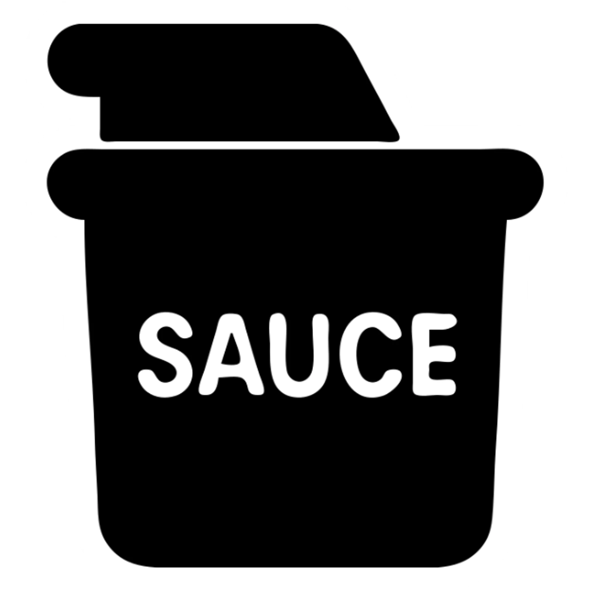 A sauce in a fast food packaging with a yellow background sticker