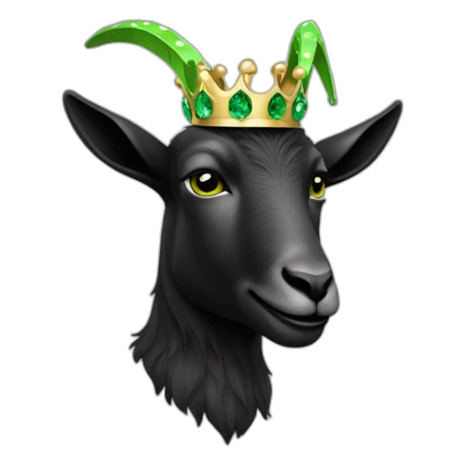 goat with diamond crown, colors black with dots greens sticker