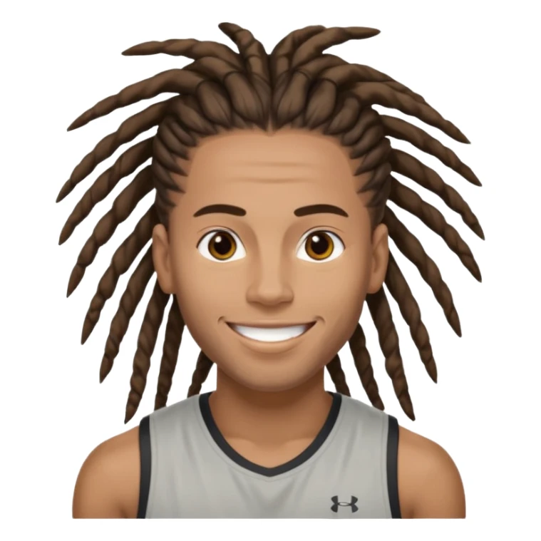 Create an emoji of rey. he has dreadlocks, african american, he's an athlete handsome with a million dollar smile. he's also a strength coach who values performance training sticker