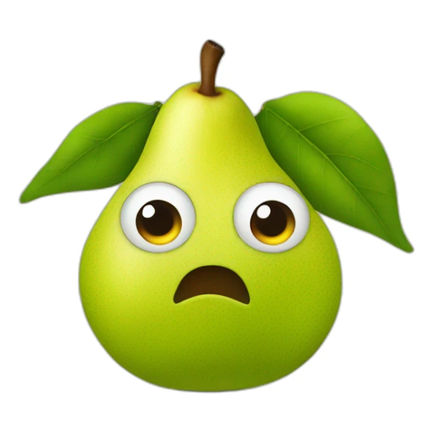 a pear with eyes and a serious look sticker