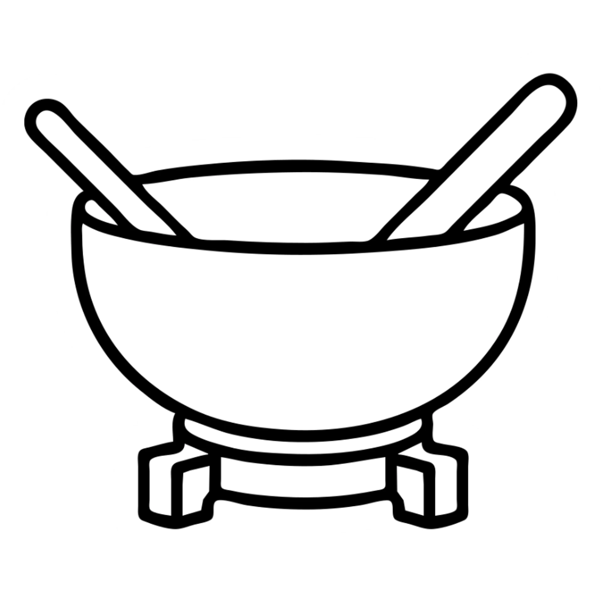 Make the green crystal singing bowl with mallet even more minimal, reduce details, keep only essential shapes, no background, in an outlined icon style with no fill. sticker