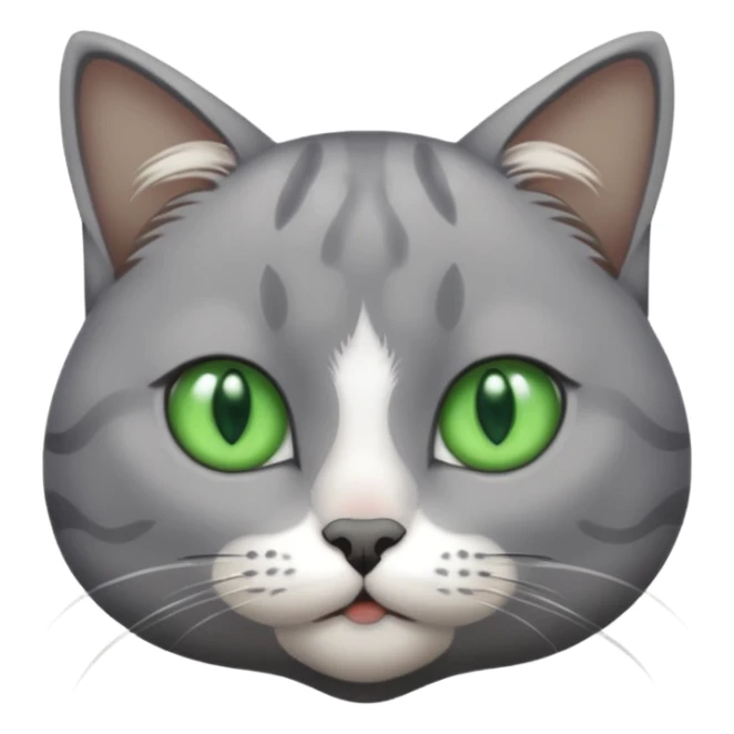 grey cat with green eyes and white stain bottom the neck sticker