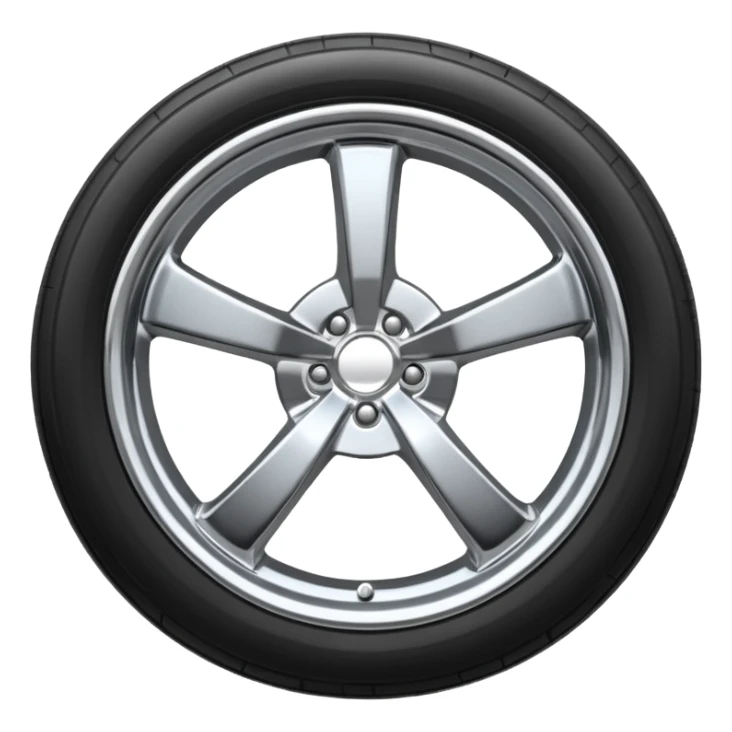 A chrome car wheel emoji, polished silver metal rim, smooth circular shape, minimal futuristic design, soft reflections, iOS emoji style, centered on white background, ultra clean look sticker