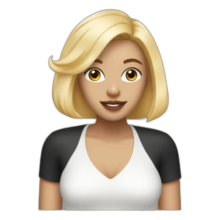 Blond lady with shoulder length bob haircut and a black and white Pitbull sticker