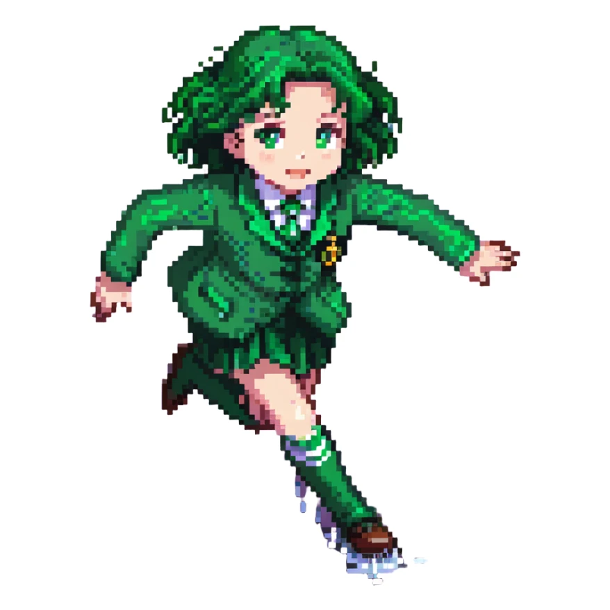 Slytherin student with green uniform slipping on a wet floor sticker