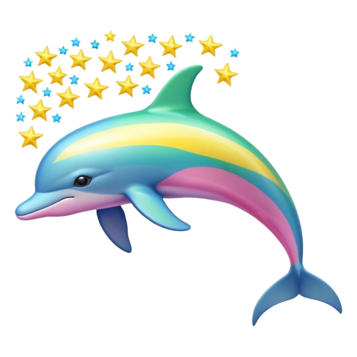 Blue, green, Yellow and pink streaked Dolphin with silver stars sticker