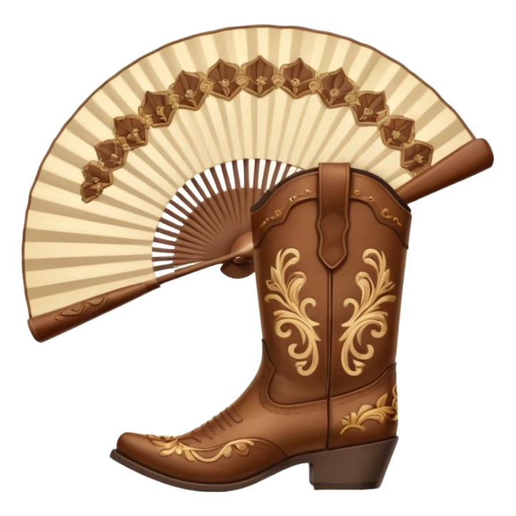 Cowboy boots in front of an open hand held fan sticker