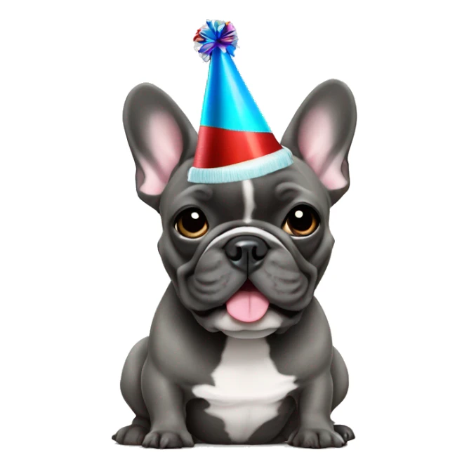 Blue brindle french bulldog with party hat sticker