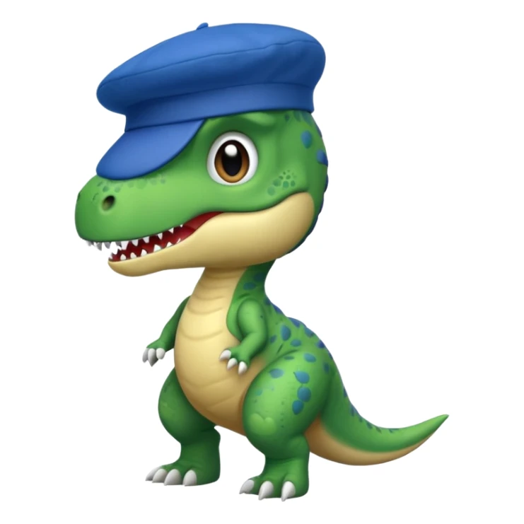 Let’s do a cute green T Rex dinosaur with a blue French beret sticker