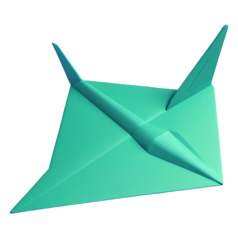 Telegram logo, dark green paper plane, volumetric style with soft shadows, minimalism, dark green and light beige colors, style like Instagram logo sticker