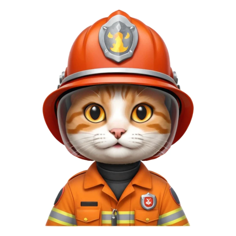Cat firefighter, uniform including helmet of uniform sticker