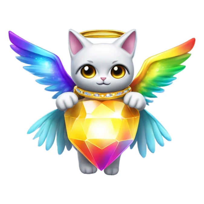 Transcendent Heavenly Rainbow 4d Diamond ultra mega surpream beyond Omni-Cat God with wings and a ring around its body and another ring above it’s head full body sticker