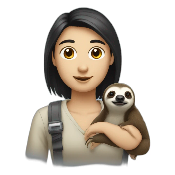 black hair white skin software engineer with a sloth around the neck sticker