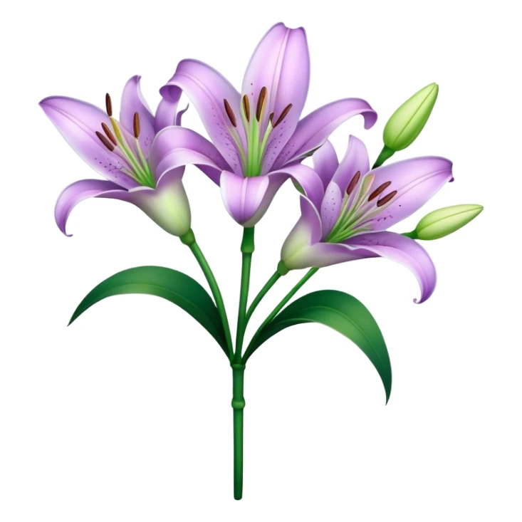 bouquet Light Purple Lily, luxuriant, stem, leaf, bud sticker