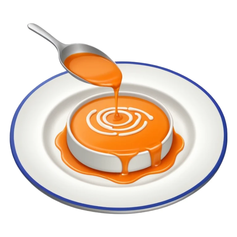 Minimal icon of a white plate with a thin, Michelin-style sauce drizzle in a C shape, using accent color #FF3D00. sticker