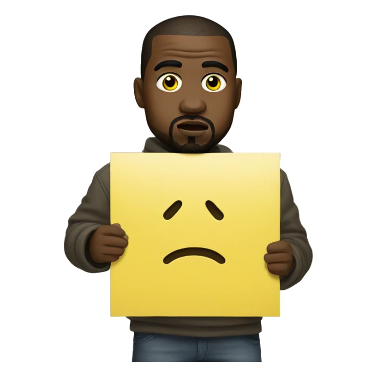 Kanye west holds a yellow sign sticker