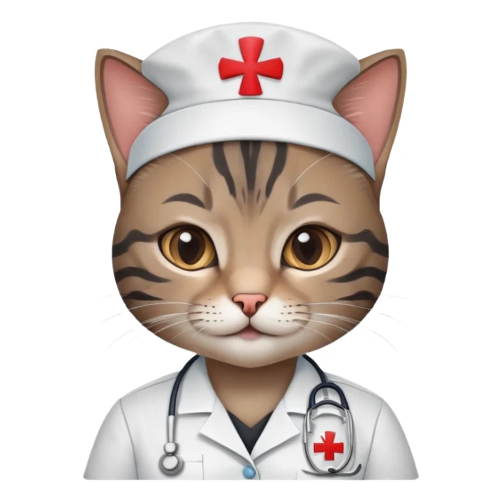 Tabby grey, brown and black cat in nurse uniform  sticker