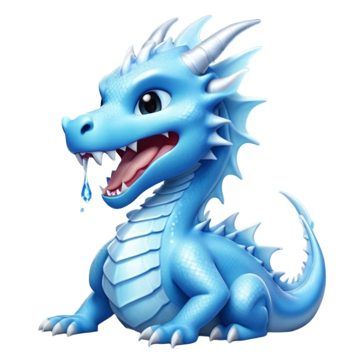 Cinematic Cute Yawning Beautiful Ice Dragon Portrait Emoji, Head tilted slightly with a dramatic, wide-open yawn, revealing a softly crystalline body with subtly drooping, frost-laden scales in cool blues and silvery hues, each detail rendered with natural icy finesse; high shine, relaxed yet elegant, styled with a dash of enchanted winter charm, soft glowing outline, capturing the essence of a sleepy yet graceful ice drake ready to stretch out and melt into a serene, frozen slumber! sticker