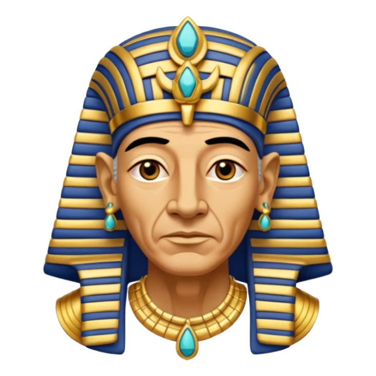 An aging pharaoh with deep wrinkles, elaborate gold jewelry, and a wise commanding gaze.
 sticker