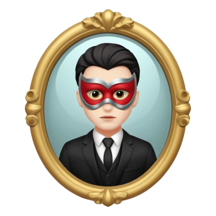 Spooky killer on mask on fancy mirror behind man sticker