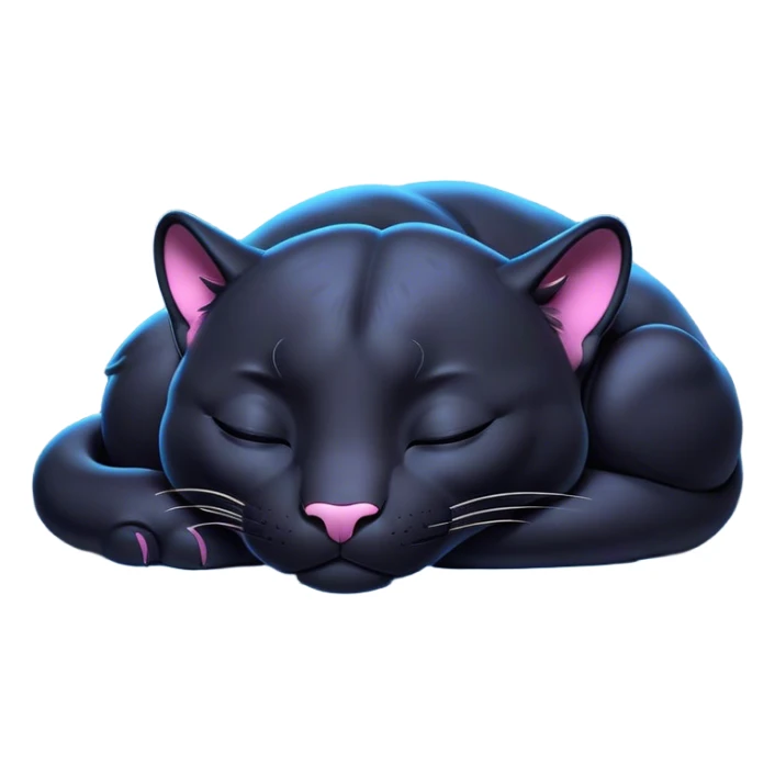 Meme-Worthy cute Sleeping Panther Portrait Emoji, Head resting peacefully with a contented smile, showcasing a luxuriously sleek form and eyes gently closed in serene slumber, Simplified yet comically adorable features, highly detailed, glowing with a soft, drowsy dark light, high shine, relaxed and utterly lovable, stylized with an air of playful laziness, bright and heartwarming, soft glowing outline, capturing the essence of a sleeping panther that feels destined to become the next viral icon of adorable rest! sticker