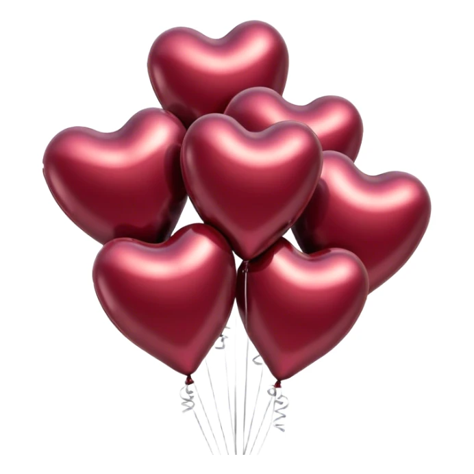 six metallic heart-shaped balloons in burgundy  sticker