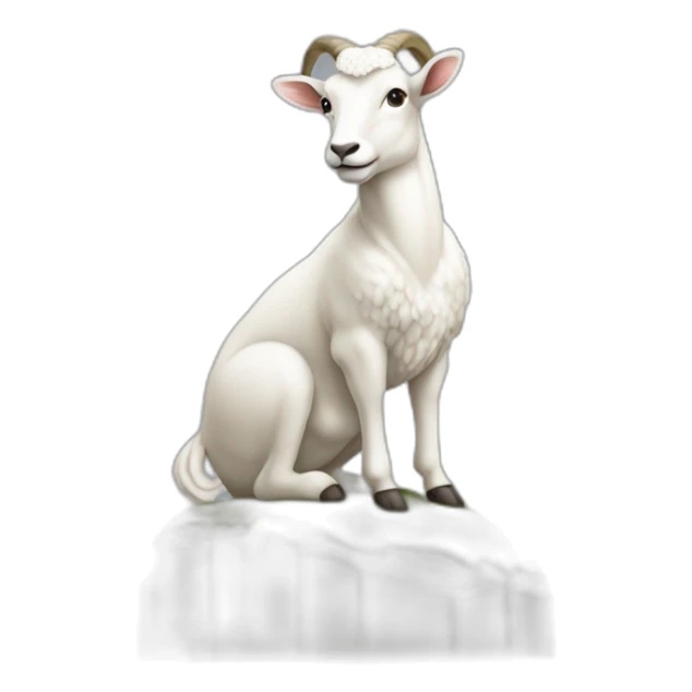 Une chèvre assis à côté d'une statue de l'île de Pâques sticker