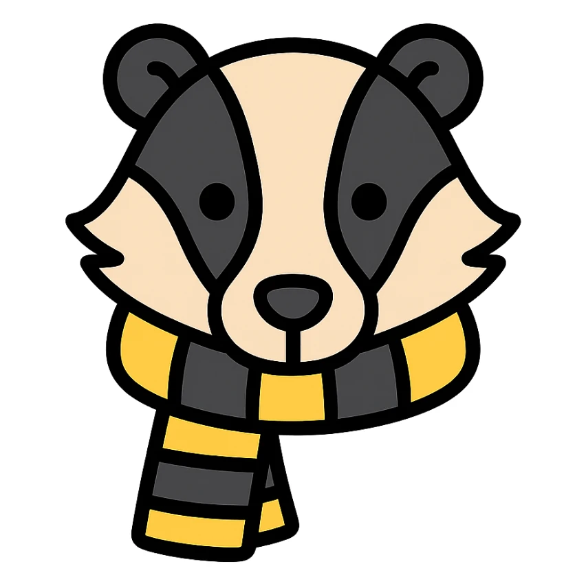badger head with yellow and black striped scarf sticker