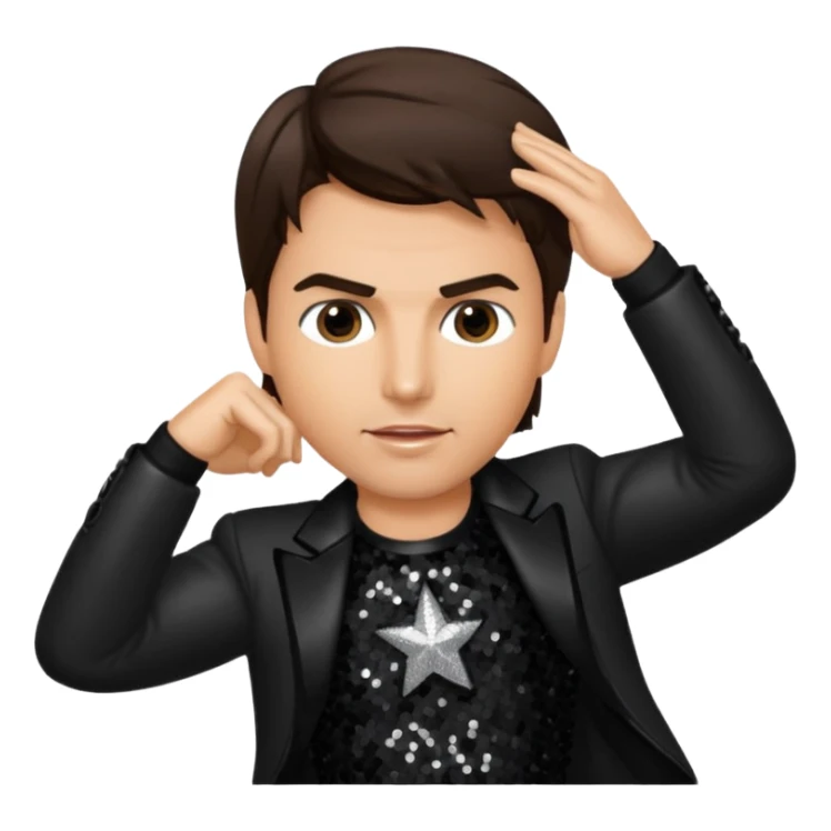 Tom Cruise with dark brown hair, black sequin outfit sticker