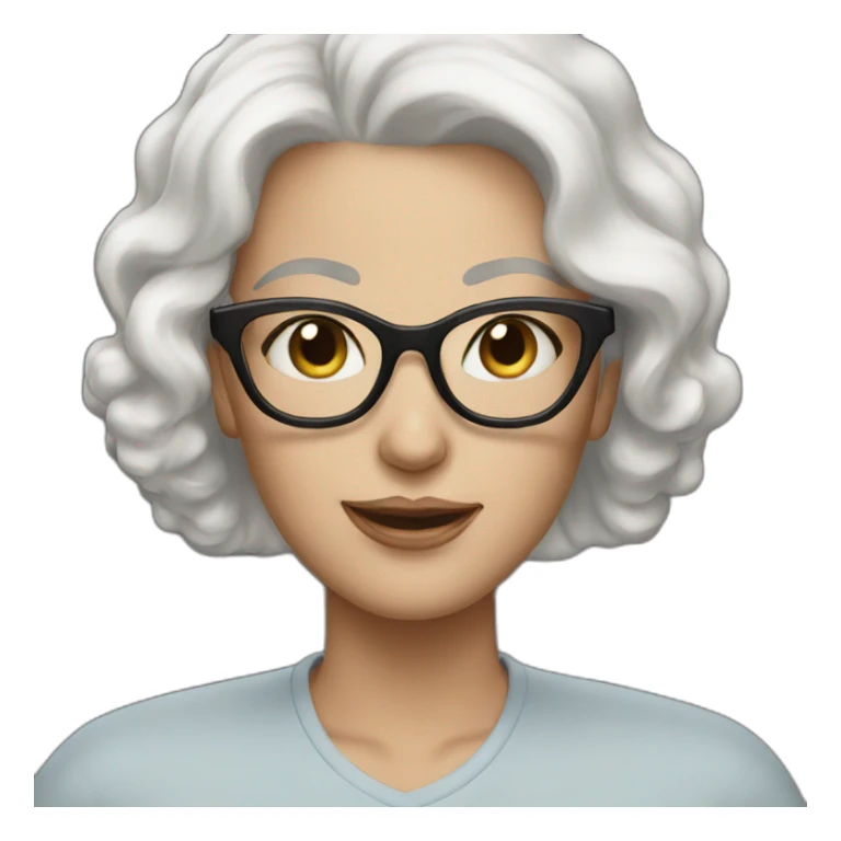 Mom with white hair blue eyes black glasses sticker